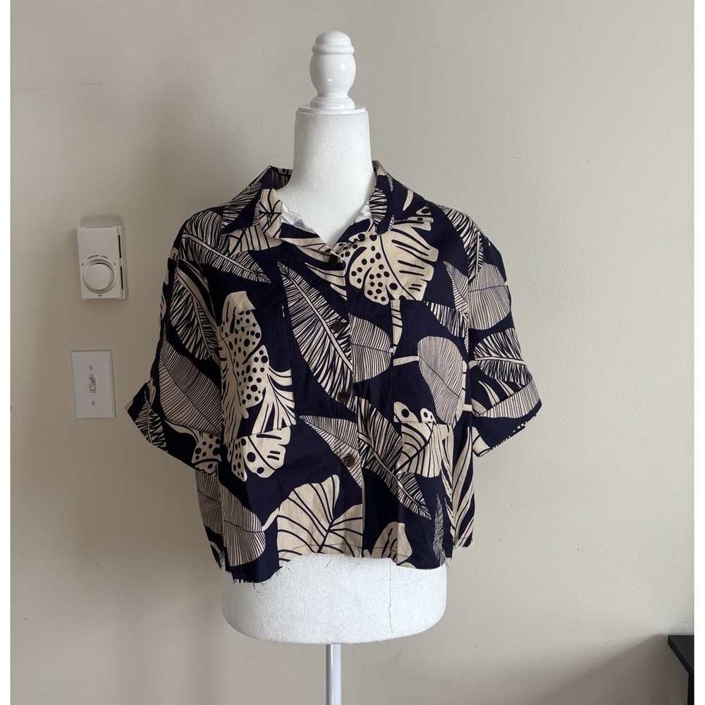 NWT Shore Brand Womens Large Tropical‎ Nautical Top Raw Hem Linen Resort Wear